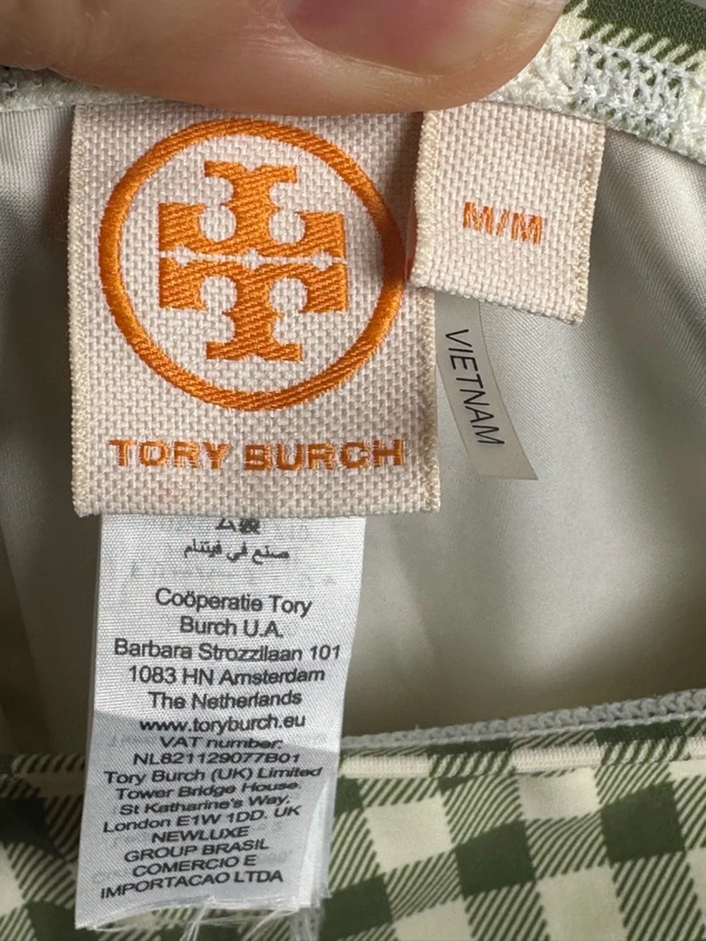 Tory Burch Gingham Check Green & Cream Two Piece Bikini, Size Medium